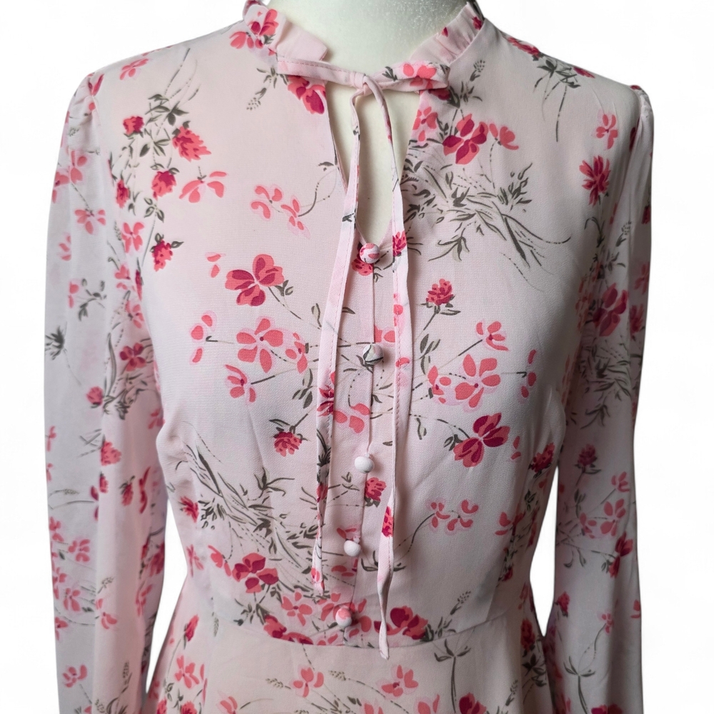 Allegra K Pink Floral Long Sleeve Dress - Picture 2 of 13